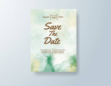 Soyut suluboya arkaplan içeren düğün davetiyesi