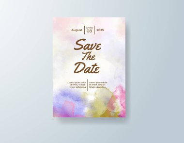Soyut suluboya arkaplan içeren düğün davetiyesi