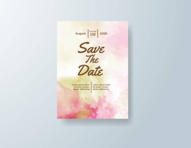 Soyut suluboya arkaplan içeren düğün davetiyesi