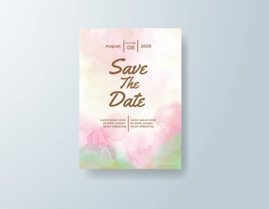 Soyut suluboya arkaplan içeren düğün davetiyesi