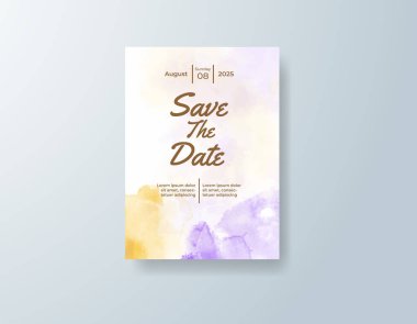 Soyut suluboya arkaplan içeren düğün davetiyesi