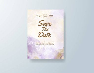 Soyut suluboya arkaplan içeren düğün davetiyesi