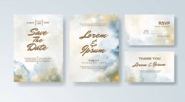 Soyut sıçramalı suluboya düğün davetiyesi seti