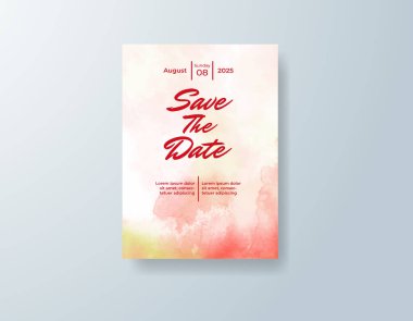 Soyut suluboya arkaplan içeren düğün davetiyesi