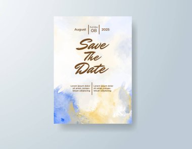 Soyut suluboya arkaplan içeren düğün davetiyesi