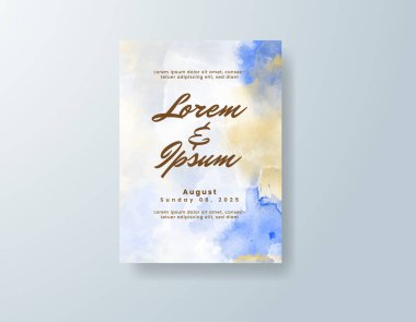 Soyut suluboya arkaplan içeren düğün davetiyesi