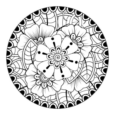 Kına çizimi ve dövme için Mehndi çiçek deseni. Etnik oryantal Hint tarzında dekorasyon. Karalama süsü. El çizimi vektör illüstrasyonu.