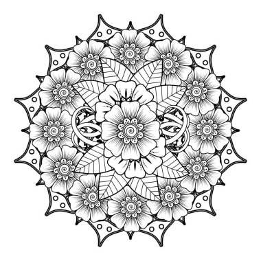 Kına çizimi ve dövme için Mehndi çiçek deseni. Etnik oryantal Hint tarzında dekorasyon. Karalama süsü. El çizimi vektör illüstrasyonu.
