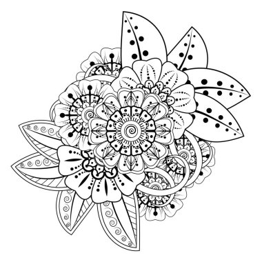 Kına çizimi ve dövme için Mehndi çiçek deseni. Etnik oryantal Hint tarzında dekorasyon. Karalama süsü. El çizimi vektör illüstrasyonu.