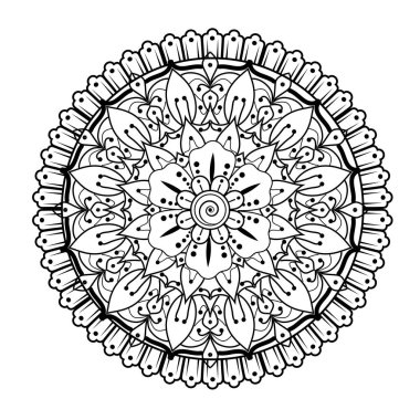 Kına çizimi ve dövme için Mehndi çiçek deseni. Etnik oryantal Hint tarzında dekorasyon. Karalama süsü. El çizimi vektör illüstrasyonu.