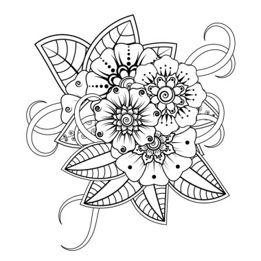 Kına çizimi ve dövme için Mehndi çiçek deseni. Etnik oryantal Hint tarzında dekorasyon. Karalama süsü. El çizimi vektör illüstrasyonu.