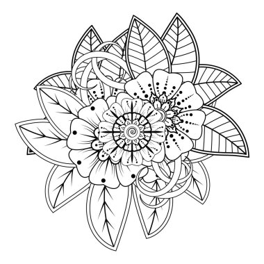 Kına çizimi ve dövme için Mehndi çiçek deseni. Etnik oryantal Hint tarzında dekorasyon. Karalama süsü. El çizimi vektör illüstrasyonu.