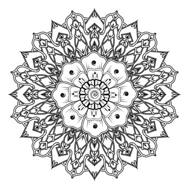 Kına çizimi ve dövme için Mehndi çiçek deseni. Etnik oryantal Hint tarzında dekorasyon. Karalama süsü. El çizimi vektör illüstrasyonu.