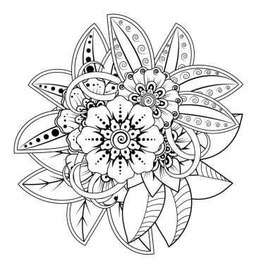 Kına çizimi ve dövme için Mehndi çiçek deseni. Etnik oryantal Hint tarzında dekorasyon. Karalama süsü. El çizimi vektör illüstrasyonu.