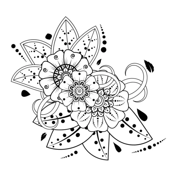 Kına çizimi ve dövme için Mehndi çiçek deseni. Etnik oryantal Hint tarzında dekorasyon. Karalama süsü. El çizimi vektör illüstrasyonu.