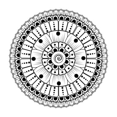 Kına çizimi ve dövme için Mehndi çiçek deseni. Etnik oryantal Hint tarzında dekorasyon. Karalama süsü. El çizimi vektör illüstrasyonu.