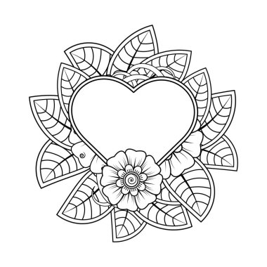 Kına çizimi ve dövme için Mehndi çiçek deseni. Etnik oryantal Hint tarzında dekorasyon. Karalama süsü. El çizimi vektör illüstrasyonu.