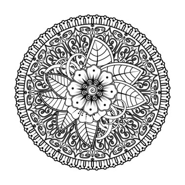 Kına çizimi ve dövme için Mehndi çiçek deseni. Etnik oryantal Hint tarzında dekorasyon. Karalama süsü. El çizimi vektör illüstrasyonu.