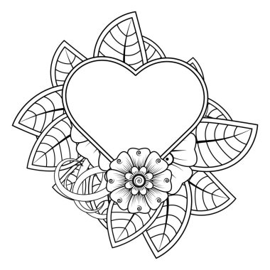 Kına çizimi ve dövme için Mehndi çiçek deseni. Etnik oryantal Hint tarzında dekorasyon. Karalama süsü. El çizimi vektör illüstrasyonu.