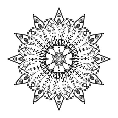 Kına çizimi ve dövme için Mehndi çiçek deseni. Etnik oryantal Hint tarzında dekorasyon. Karalama süsü. El çizimi vektör illüstrasyonu.