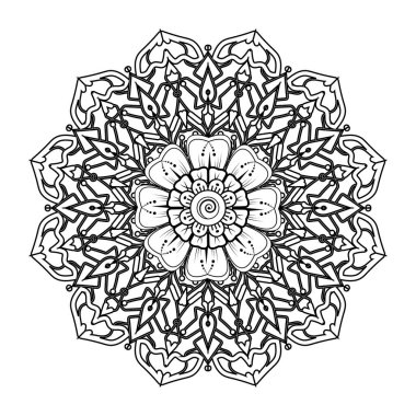 Kına çizimi ve dövme için Mehndi çiçek deseni. Etnik oryantal Hint tarzında dekorasyon. Karalama süsü. El çizimi vektör illüstrasyonu.