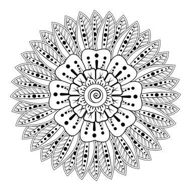 Kına çizimi ve dövme için Mehndi çiçek deseni. Etnik oryantal Hint tarzında dekorasyon. Karalama süsü. El çizimi vektör illüstrasyonu.