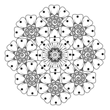 Kına çizimi ve dövme için Mehndi çiçek deseni. Etnik oryantal Hint tarzında dekorasyon. Karalama süsü. El çizimi vektör illüstrasyonu.