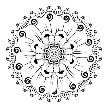 Kına çizimi ve dövme için Mehndi çiçek deseni. Etnik oryantal Hint tarzında dekorasyon. Karalama süsü. El çizimi vektör illüstrasyonu.