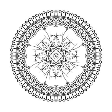 Kına çizimi ve dövme için Mehndi çiçek deseni. Etnik oryantal Hint tarzında dekorasyon. Karalama süsü. El çizimi vektör illüstrasyonu.