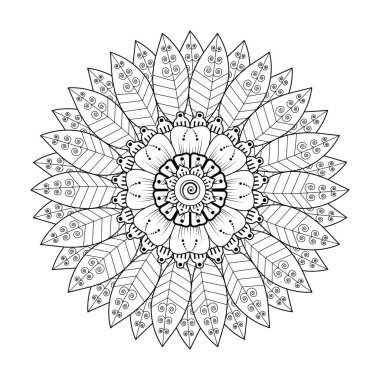 Kına çizimi ve dövme için Mehndi çiçek deseni. Etnik oryantal Hint tarzında dekorasyon. Karalama süsü. El çizimi vektör illüstrasyonu.