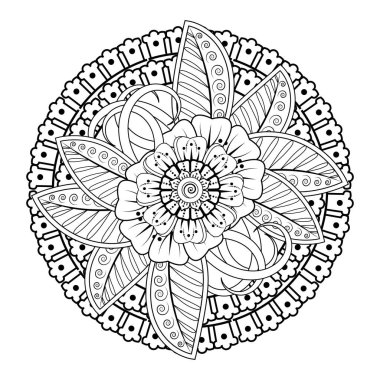 Kına çizimi ve dövme için Mehndi çiçek deseni. Etnik oryantal Hint tarzında dekorasyon. Karalama süsü. El çizimi vektör illüstrasyonu.