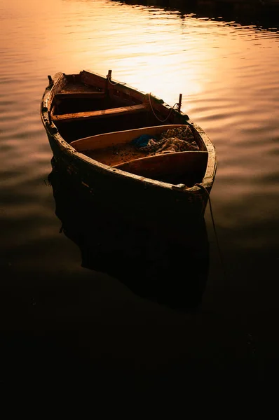Taranto Italy July 2023 Small Wooden Fishing Boat Moored Glow — Stock Photo, Image
