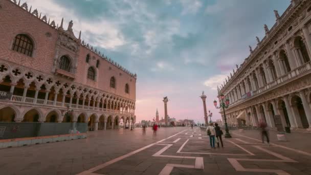 Zonsopgang Timelapse Het San Marcoplein Venetië Een Van Belangrijkste Monumentale — Stockvideo