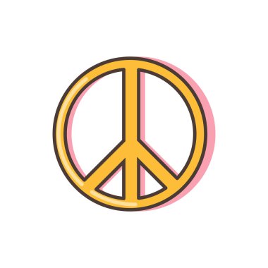 Pasifist işareti. Çizgi film tarzında illüstrasyon. 70 'lerin retro clipart vektör tasarımı.