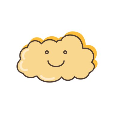 Gülümseyen bulut simgesi. Çizgi film tarzında illüstrasyon. 70 'lerin retro clipart vektör tasarımı.