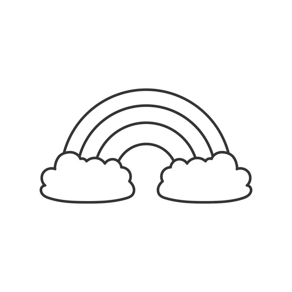 Icono Del Arco Iris Con Nubes Ilustración Estilo Esquema 70S — Vector de stock