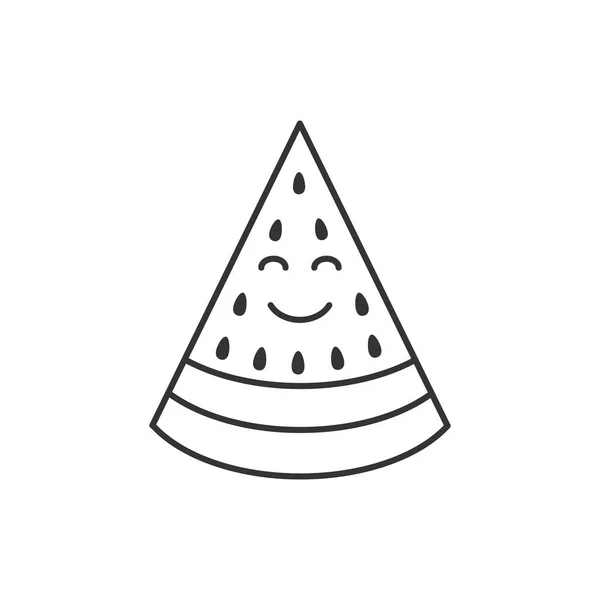 Een Glimlachend Watermeloen Icoon Illustratie Contourstijl Vectorontwerp — Stockvector