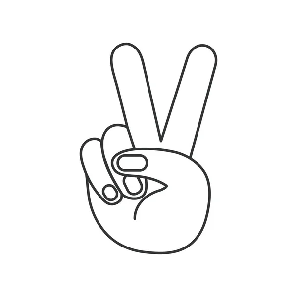 stock vector Hand gesture V sign as victory or peace  icon. illustration in outline style. 70s retro vector design.