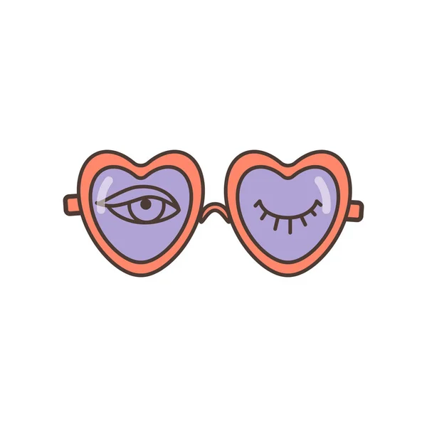 Icono Gafas Forma Corazón Ilustración Estilo Dibujos Animados 70S Retro — Vector de stock