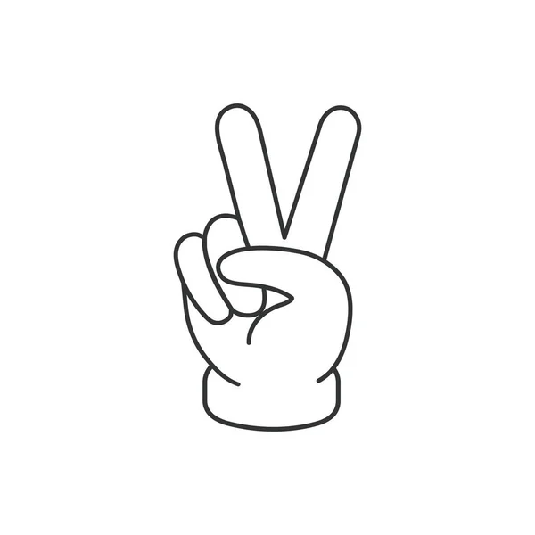 Hand Gesture Sign Victory Peace Icon Illustration Outline Style 70S — Stock Vector