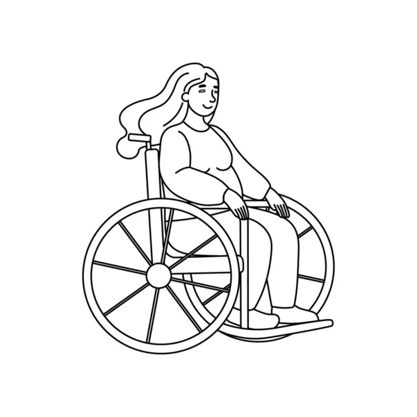 Tekerlekli Sandalyedeki Genç Kadın Taslak Vektör Çizimi Eşitlik Hoşgörü Dahil — Stok Vektör
