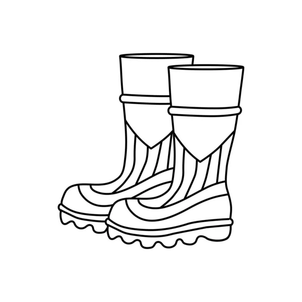 ゴムブーツのペア フラットスタイルで季節のデザインのための防水秋の履物 絶縁ベクトルアウトライン水から保護するためのガンブーツのイラスト — ストックベクタ