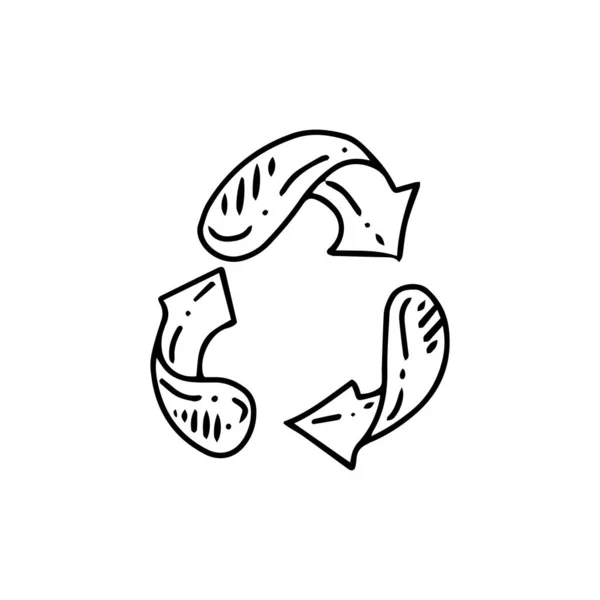 Återvinn Skissera Symbol Vit Bakgrund Miljökoncept Handritad Vektor Kontur Klotter — Stock vektor