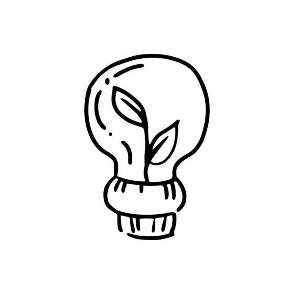 Ікона Екологічної Енергії Каракулі Електрична Екологічна Лампа Листом Всередині Векторні — стоковий вектор