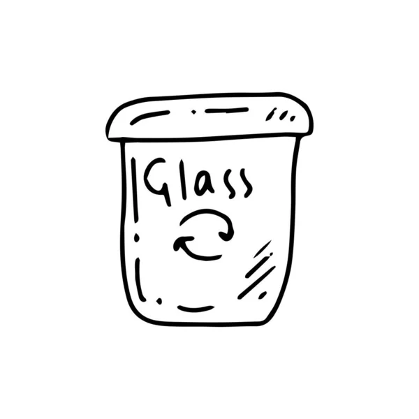 Monochrome Doodle Vuilnisbak Voor Glas Afval Scheiden Afval Sorteren Afvalbeheer — Stockvector