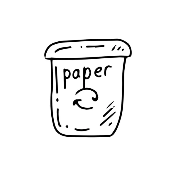Monochrome Doodle Prullenbak Voor Papier Afval Scheiden Afval Sorteren Afvalbeheer — Stockvector