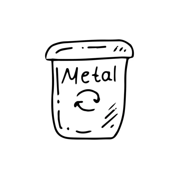 Monochrome Doodle Vuilnisbak Voor Metaal Afval Scheiden Afval Sorteren Afvalbeheer — Stockvector