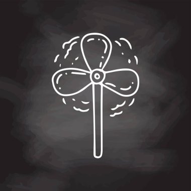 Rüzgar türbini karalama simgesi. Kara tahta arka planında vektör enerji sembolü. Eko konsepti. El çizimi vektör çizimi karalama simgesi.