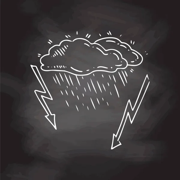 简单的素描线条风格元素 涂鸦可爱的墨水笔云与雨和闪电在黑板的背景 生态概念 — 图库矢量图片
