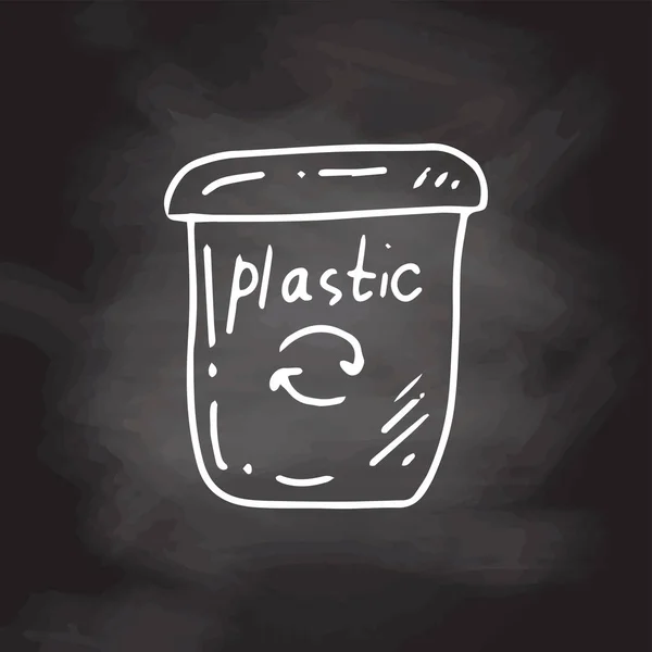 Monochrome Doodle Prullenbak Voor Plastic Afval Scheiden Afval Sorteren Afvalbeheer — Stockvector